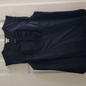 J. Crew Navy Ruffle Shell Sleeveless Blouse, Size 2